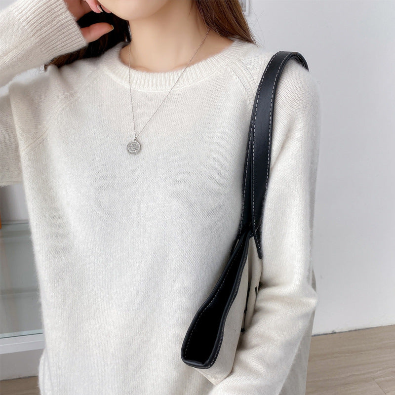 Women's Fashionable Simple Solid Color Round Neck Sweater - iztia