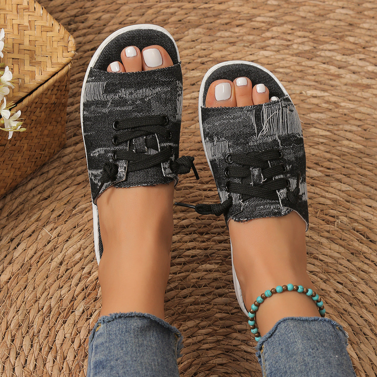 Plus Size Women's Canvas Sandal Slippers Simple Style - iztia