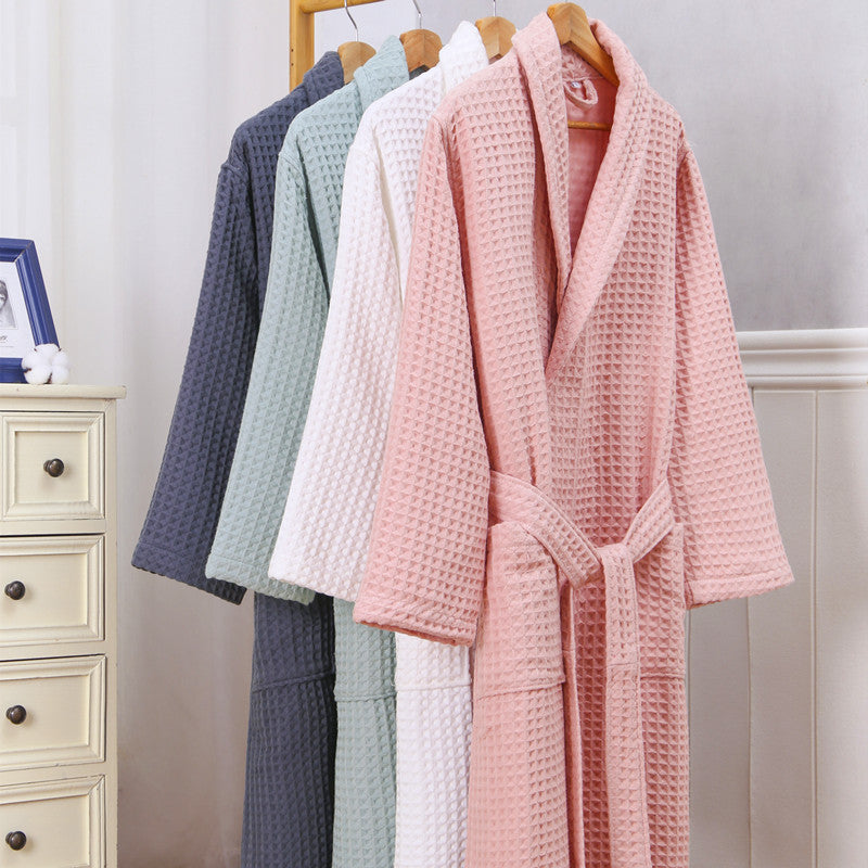 Thickened Long Robe in Cotton Double Waffle, Suitable for Both Men and Women - iztia