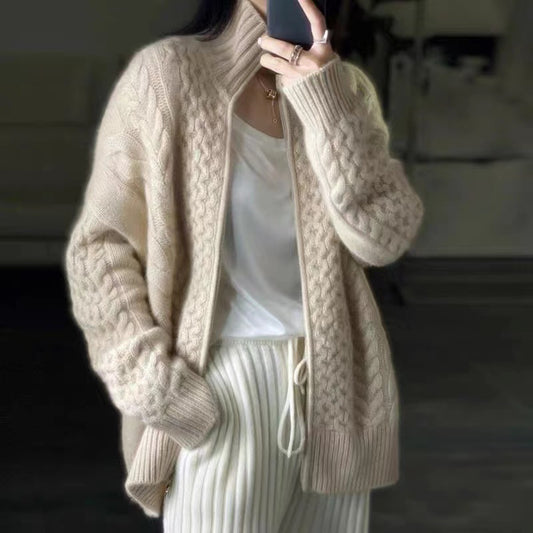 Women's Fashion Loose High Collar Short Knitted Cardigan - iztia