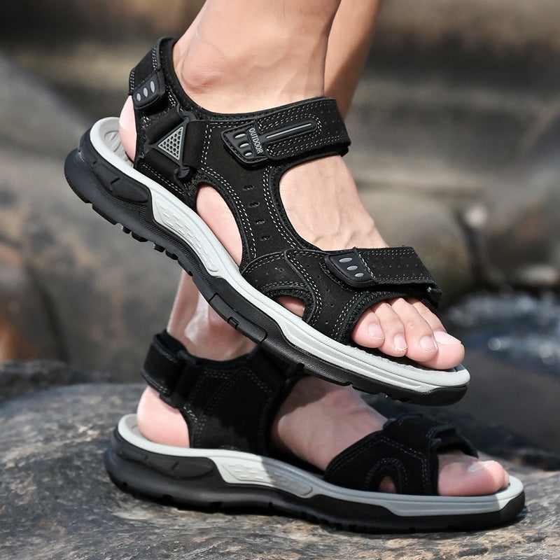 Breathable Men's Sandals Non-slip Top Layer Cowhide - iztia