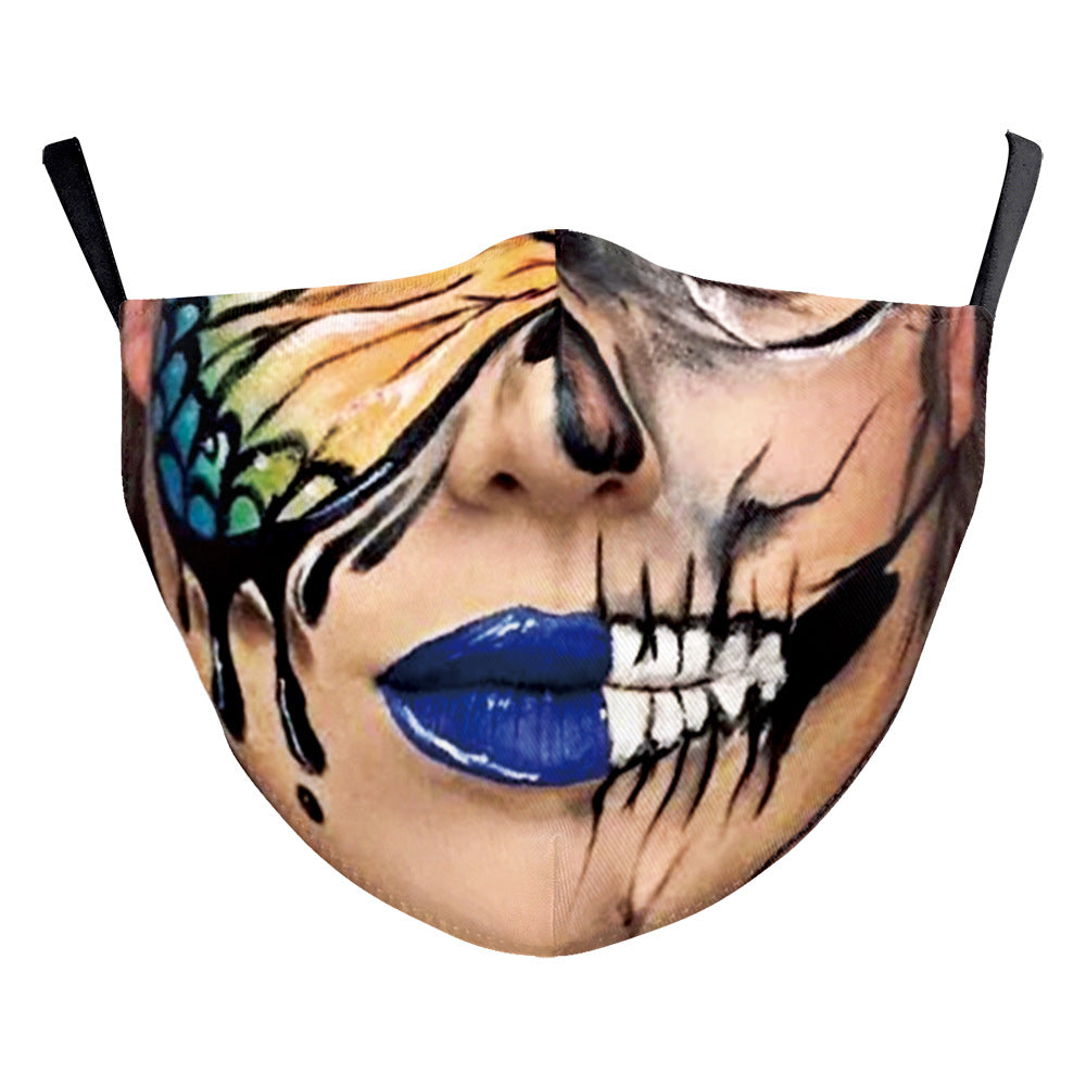 Halloween Digital Printing Funny Horror Face Double Layer Dust Mask - iztia