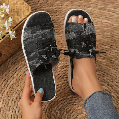 Plus Size Women's Canvas Sandal Slippers Simple Style - iztia