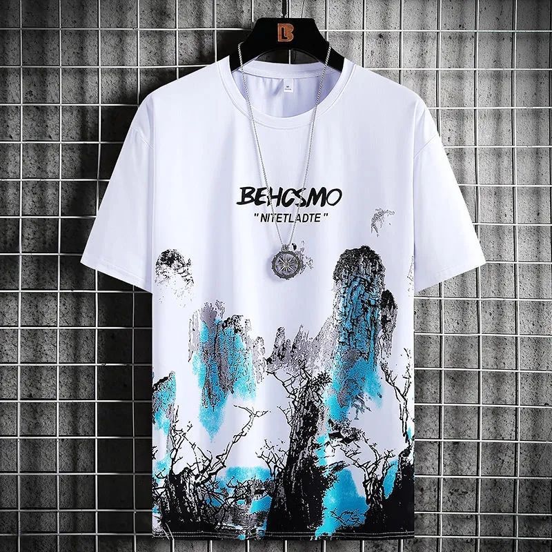 Short Sleeve Men's Ink Painting Graffiti T-shirt Sports Breathable - iztia