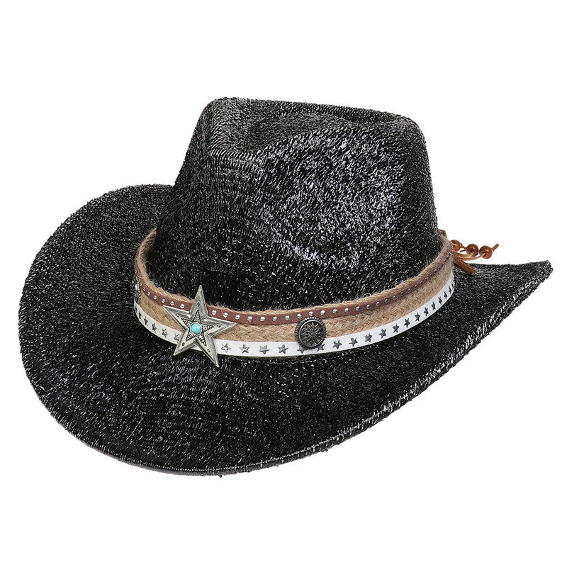 Festival Party Gathering Silver Western Denim Fedora Hat Felt - iztia