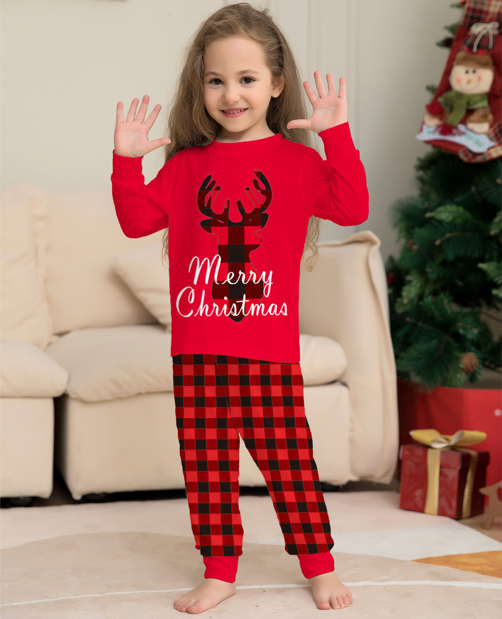 Christmas Family Matching Pajamas Set Christmas Holiday PJs Elk Top Pants Set Pajamas For Family Mom Dad Kids Baby - iztia