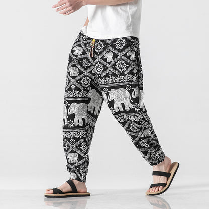 Men's Beach Pants Retro Buckle Casual Trousers - iztia