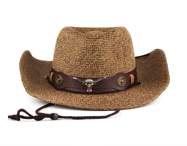 Outdoor Sunshade Western Denim Mixed Color Straw Hat - iztia