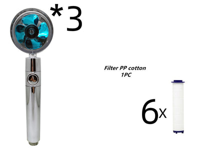 Propeller Driven Shower Head With Stop Button And Cotton Filter Turbocharged High Pressure Handheld Shower Nozzle - iztia