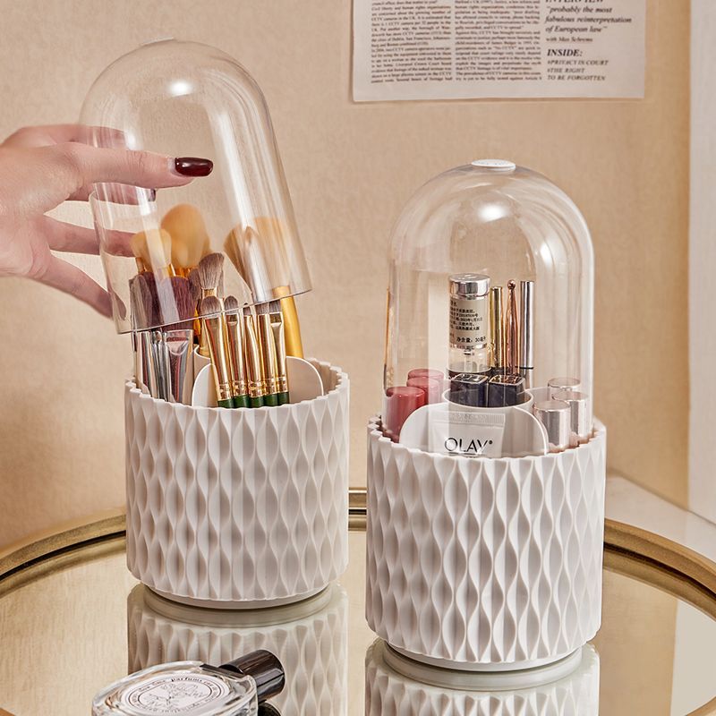 360 Rotating Large Capacity Transparent Makeup Brush Storage Pen Holder Acrylic Dust With Lid Desktop Cosmetic Storage Box - iztia