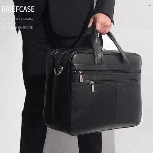 Leather Handbag Briefcase Napa Leather Comfortable Texture Men's Real-leather Bag - iztia