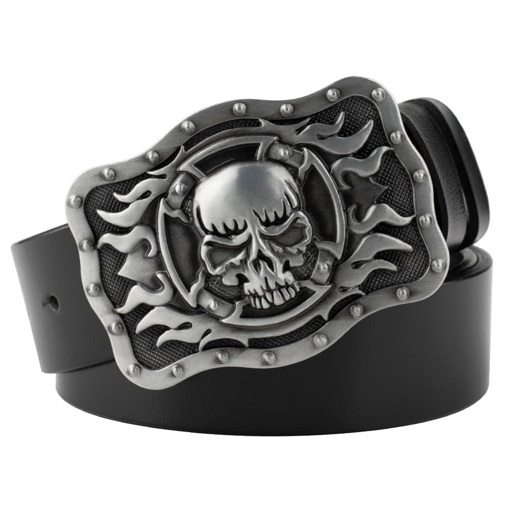 Casual Skull Decorative Two-layer Cowhide Belt - iztia