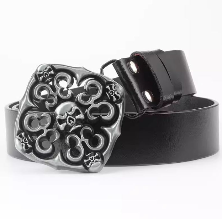 Casual Skull Decorative Two-layer Cowhide Belt - iztia