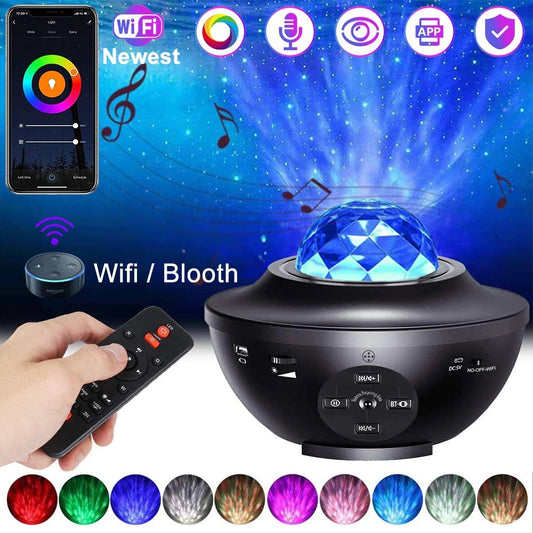 USB LED Star Night Light Music Starry Water Wave LED Projector Light Bluetooth Projector Sound-Activated Projector Light Decor - iztia