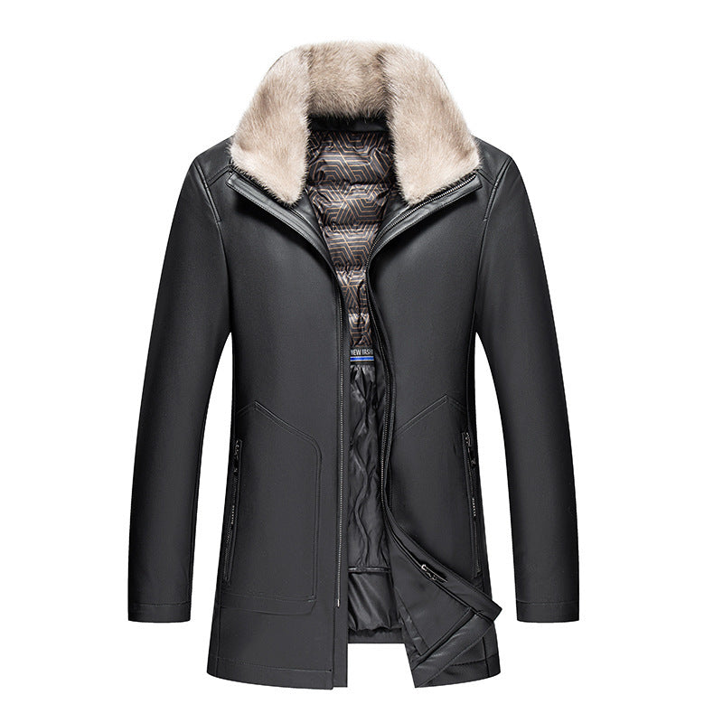 Haining Genuine Leather Clothes Men's Middle-aged High-grade Sheepskin Down - iztia