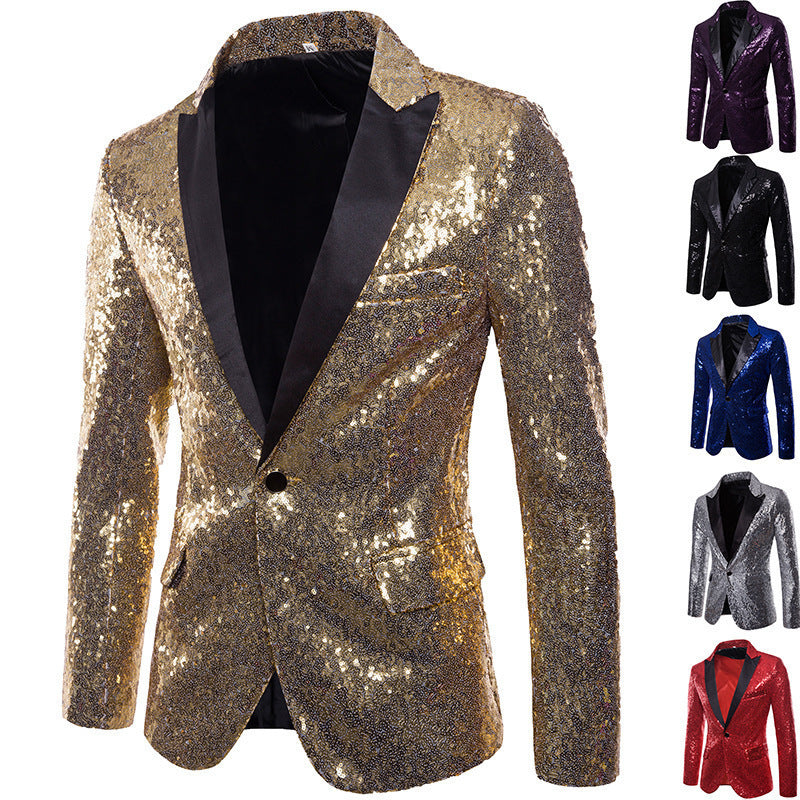 European And American Performance Dress Gold Sequined Suit - iztia