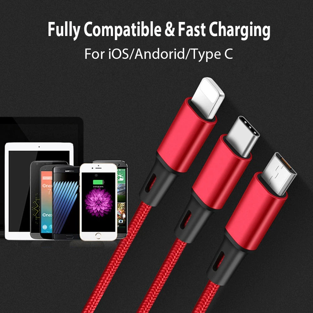 3 In 1 USB Cable For 'IPhone XS Max XR X 8 7 Charging Charger Micro USB Cable For Android USB TypeC Mobile Phone Cables - iztia