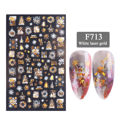 New Nail Stickers 3D Christmas Series Two-color Golden Laser Snowflake Thin Stickers Nail Art Design Nail Art Stickers - iztia