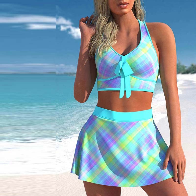 Split Swimwear Skirt Conservative Large Print - iztia