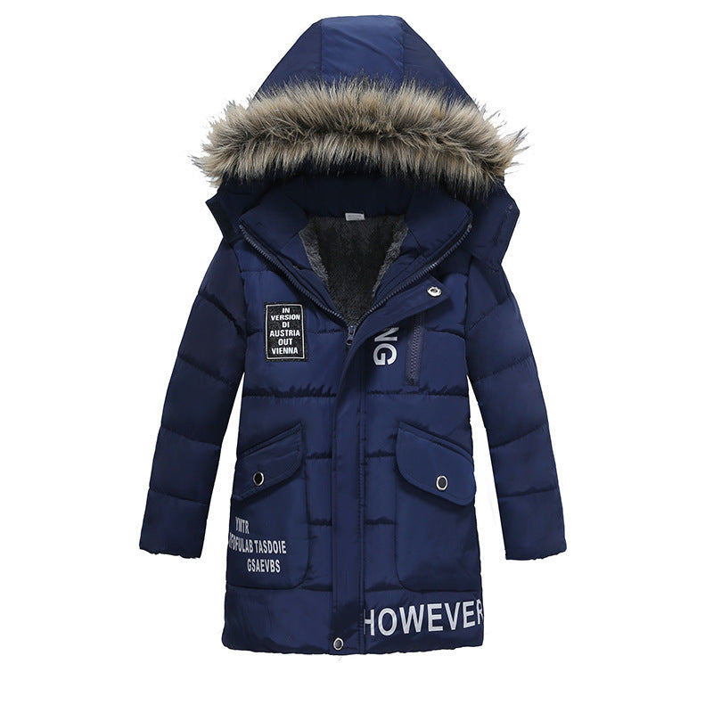 Boys Large Fur Collar Padded Warm Cotton Jacket - iztia