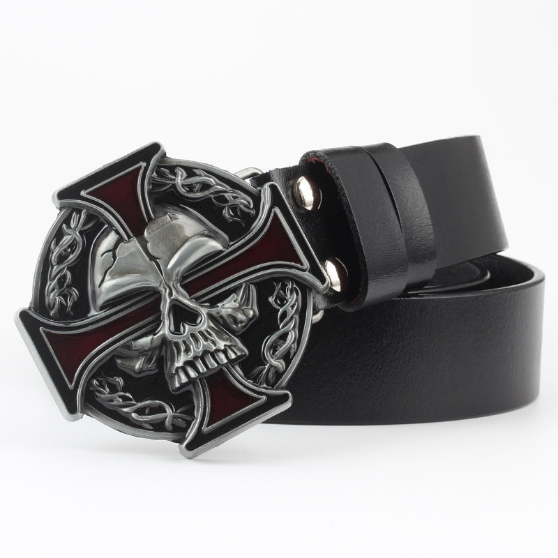 Casual Skull Decorative Two-layer Cowhide Belt - iztia