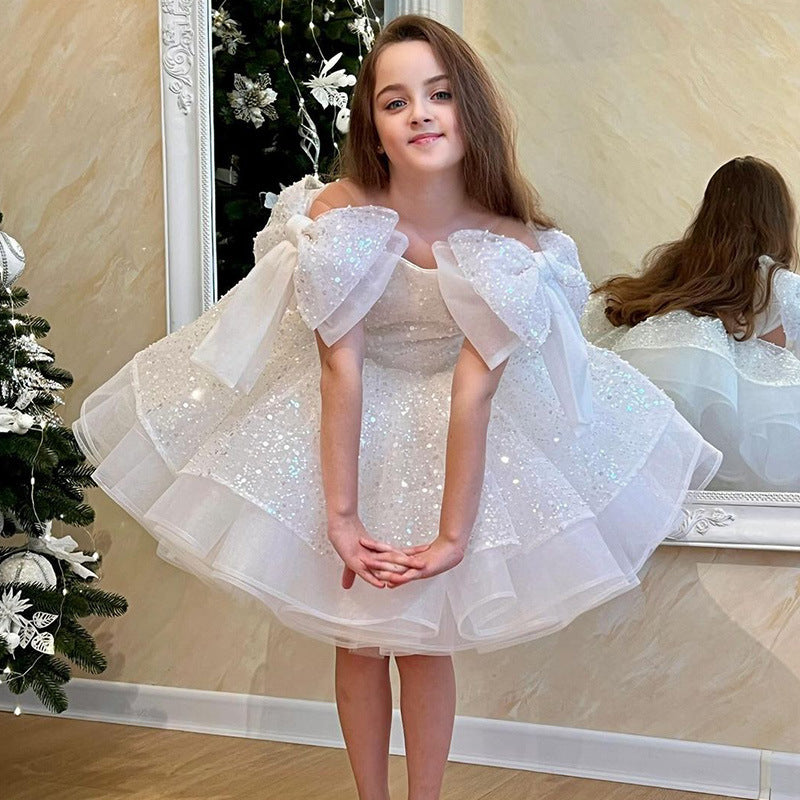 Girls' White Birthday Party Formal Dress Skirt - iztia