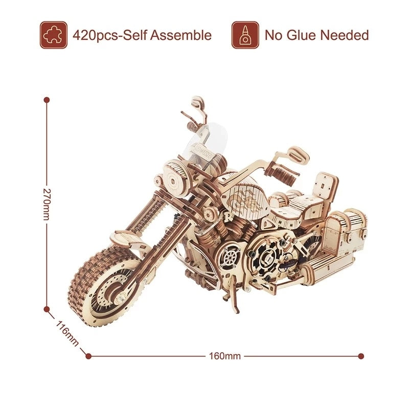 Robotime Rokr Cruiser Motorcycle DIY Wooden Model 420 Pcs Building Block Kits Funny Toys Gifts For Children Adults Dropshipping - iztia