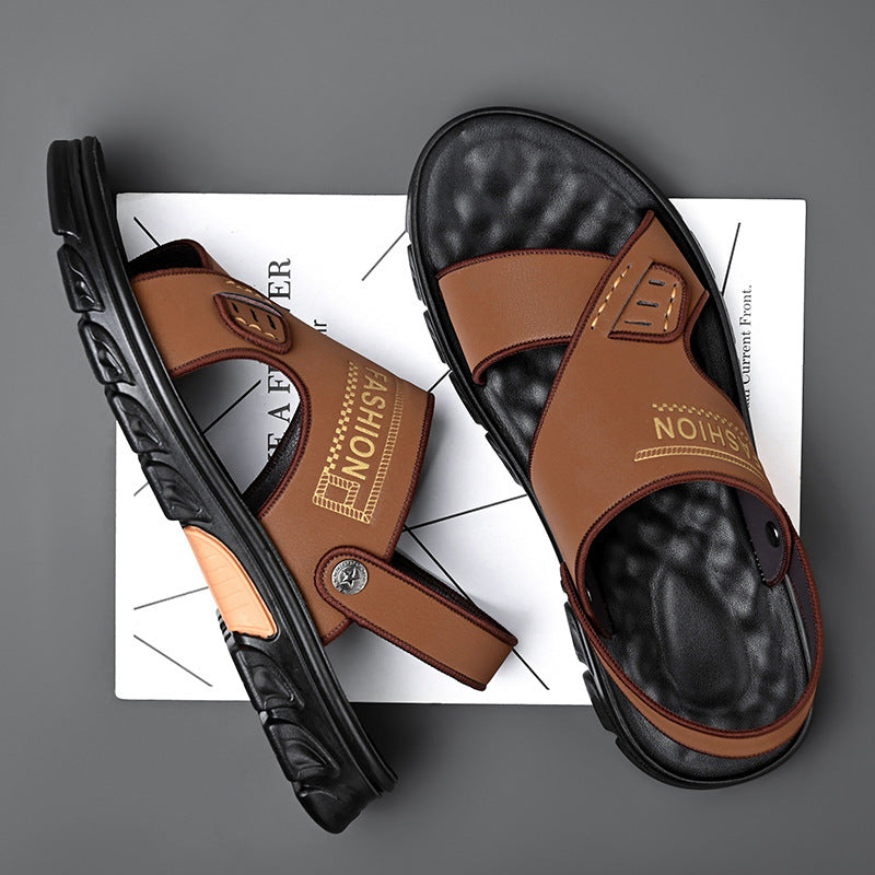 Men's Summer Soft Bottom Beach Cowhide Sandals - iztia