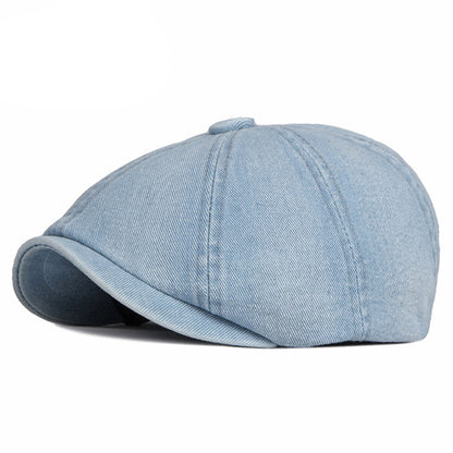 Spring And Autumn Washed Denim Octagonal Beret - iztia