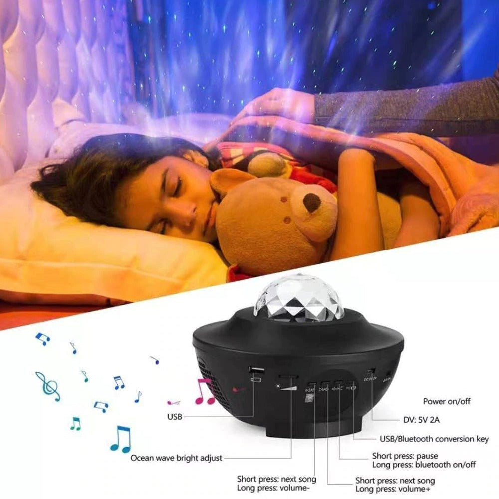 USB LED Star Night Light Music Starry Water Wave LED Projector Light Bluetooth Projector Sound-Activated Projector Light Decor - iztia