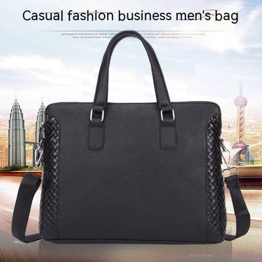 Men's Briefcase Genuine Leather 14-inch Laptop Bag Horizontal Cowhide Business Office Bag - iztia