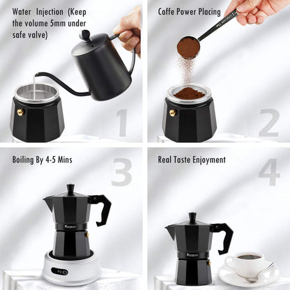 Stovetop Espresso Maker Espresso Cup Moka Pot Classic Cafe Maker Percolator Coffee Maker Italian Espresso for Gas or Electric Aluminum Black Gift package with 2 cups Amazon Platform Banned - iztia