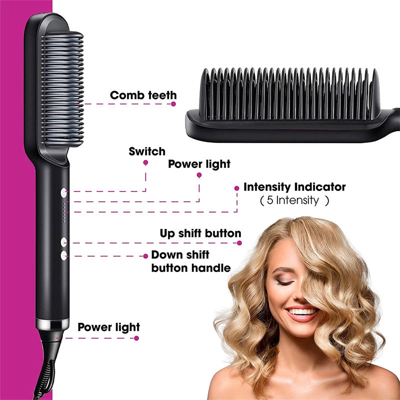 New 2 In 1 Hair Straightener Hot Comb Negative Ion Curling Tong Dual-purpose Electric Hair Brush - iztia