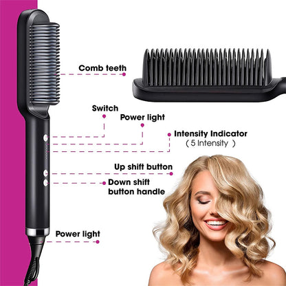 New 2 In 1 Hair Straightener Hot Comb Negative Ion Curling Tong Dual-purpose Electric Hair Brush - iztia