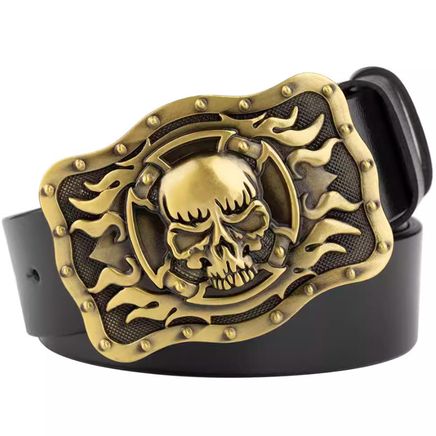 Casual Skull Decorative Two-layer Cowhide Belt - iztia