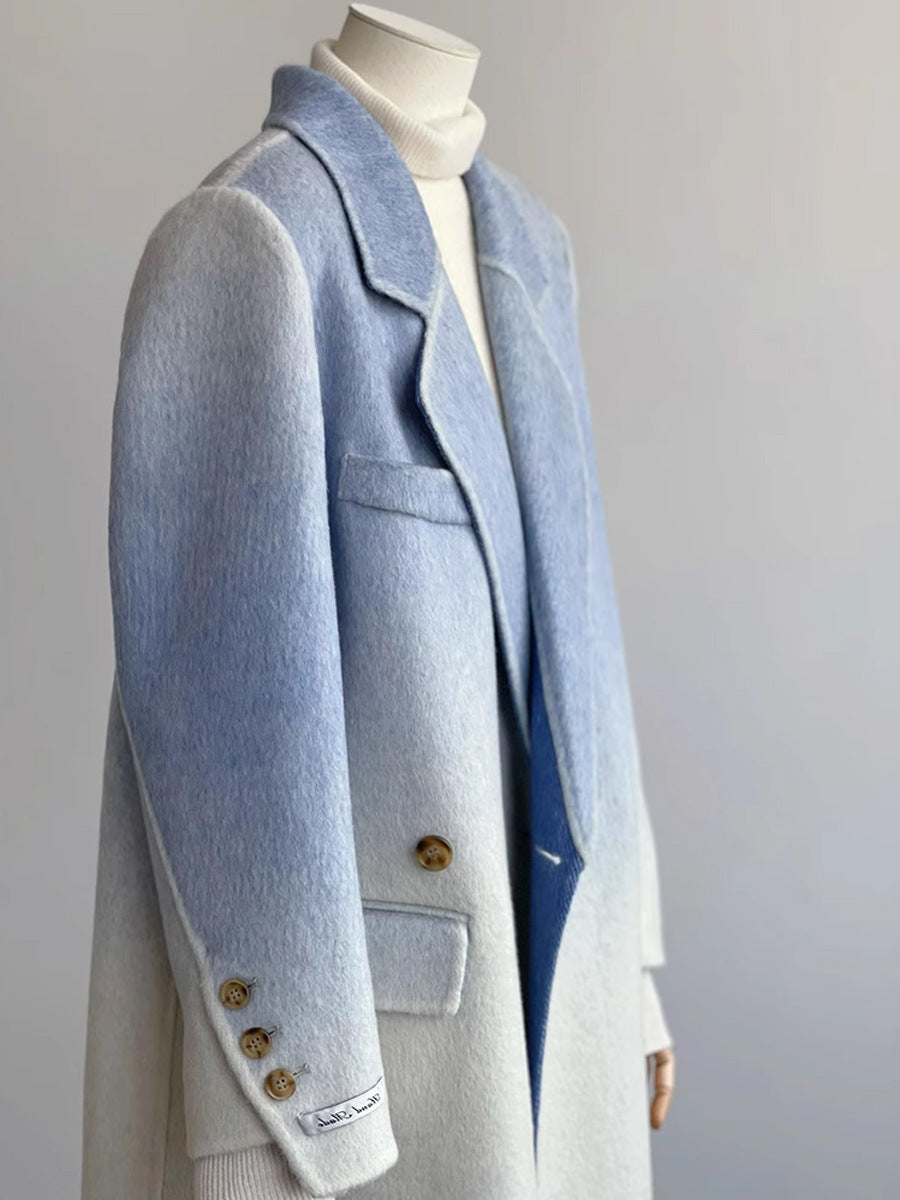 Double-faced Woolen Goods Shoulder Elegant Blue Gradient White Coat Coat - iztia