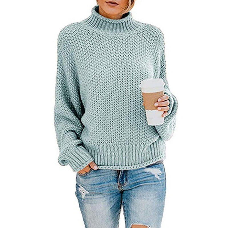 Women's Turtleneck Amazon Sweater Loose Solid Color - iztia