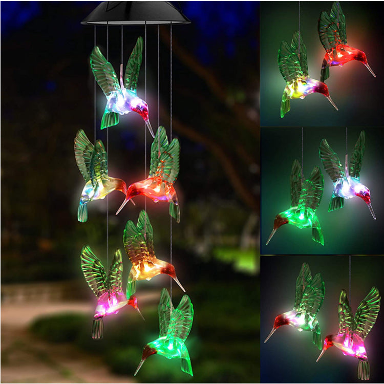 Outdoor Solar Wind Chime Lamp Hummingbird Butterfly Ball Wind Chime Garden Decoration - iztia