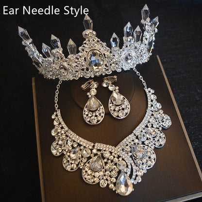 Bridal Headdress Flowers Wedding Hair Accessories Accessories Crown Necklace Earrings Three-piece Set Wedding Accessories - iztia