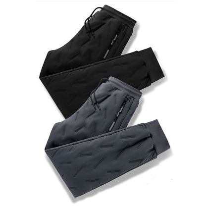 Men's Trousers Winter Velvet Thickening Loose Fleece Pants With Zip Pocket Large Size Windproof Warm Jogging Pants - iztia