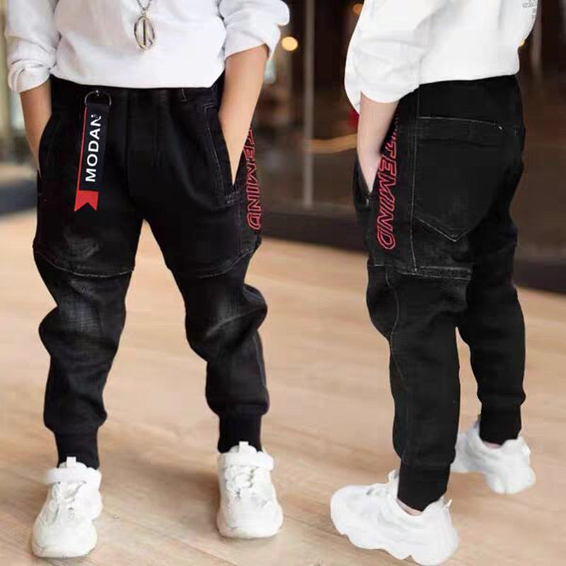 Kids Black Jeans Single Pants Spring And Autumn Boys Pants - iztia