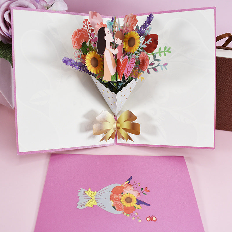 3D PopUp Flower Bouquet Cards Gifts Anniversary PopUp Mom Floral Bouquet Wife Invitation Card Greeting Cards Mothers Day Cards Postcard - iztia