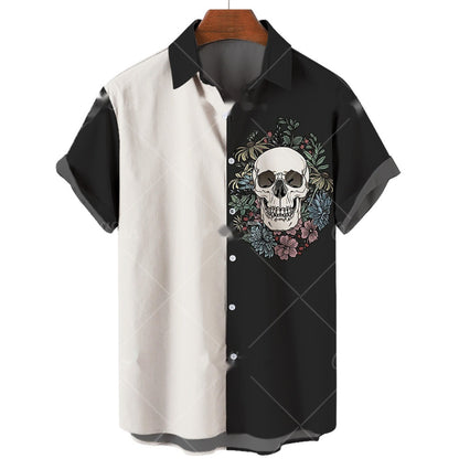 Men's Short-sleeve Lapel Shirt 3D Digital Skull Printed Shirt - iztia