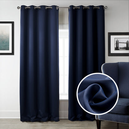 Dark Blue Bedroom Blackout Fabric Printed Curtains - iztia