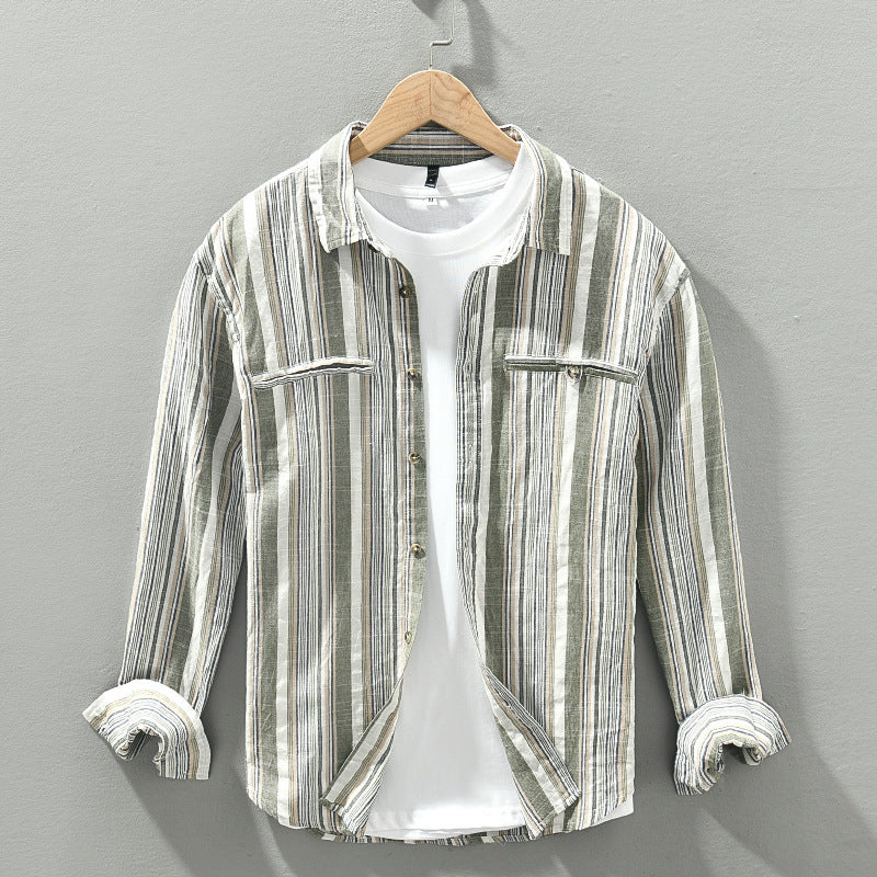 Fashion Striped Long Sleeves Shirt Men's Cotton And Linen - iztia