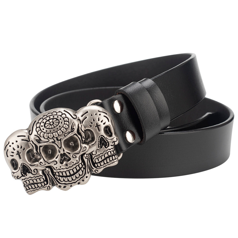 Casual Skull Decorative Two-layer Cowhide Belt - iztia