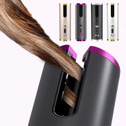 Electric LCD Display Automatic Rotating Cordless Hair Curler Fast Curling Iron Tongs Portable USB Rechargeable With Comb Safe USB Cordless Automatic Rotating Hair Curler Hair Waver Curling Ir - iztia