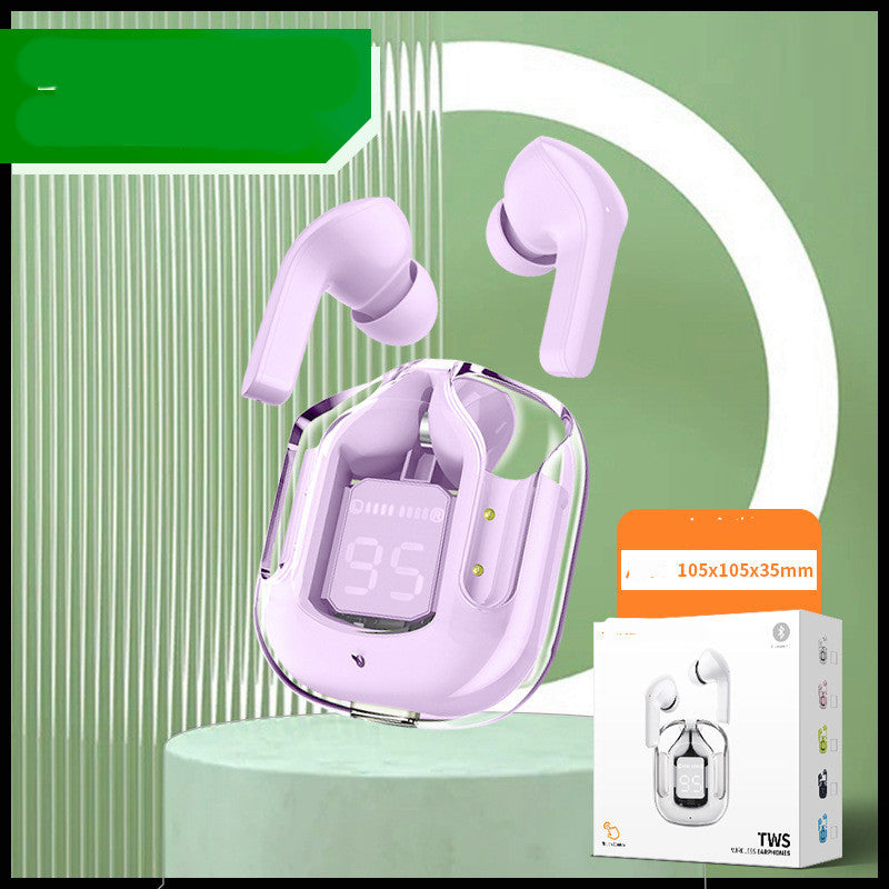 New Mini Transparent Wireless Bluetooth Headset Digital Display ENC Noise Reduction True Wireless Sports Music - iztia