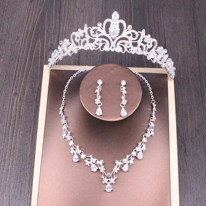 Bridal Rhinestone Crown Necklace Set Wedding Accessories - iztia