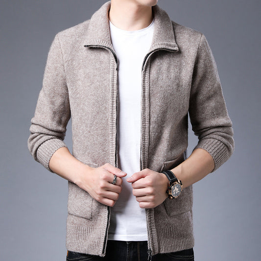 Men's Zipper Knitted Alpaca Fleecefiber Lapel Casual Jacket - iztia